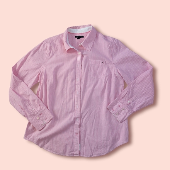 Tommy Hilfiger pink and white striped cotton blouse dress shirt size XL - Picture 1 of 3